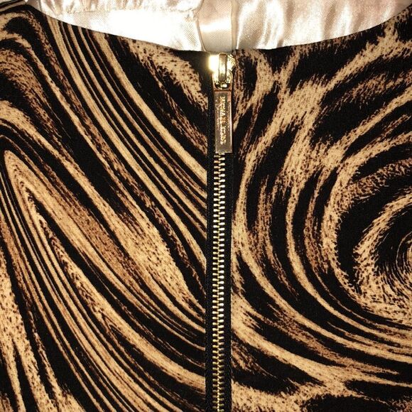 MK S Leopard Print Black Ivory Tan Long Sleeve Back Zip Jersey Shift Dress - Picture 10 of 14